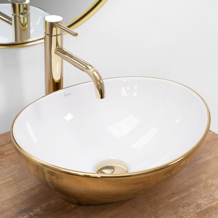 Lavoar pe blat Sofia Gold / Alb, ceramica, alb lucios [2]