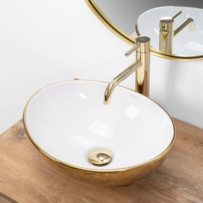 Lavoar pe blat Sofia Gold / Alb, ceramica, alb lucios [3]