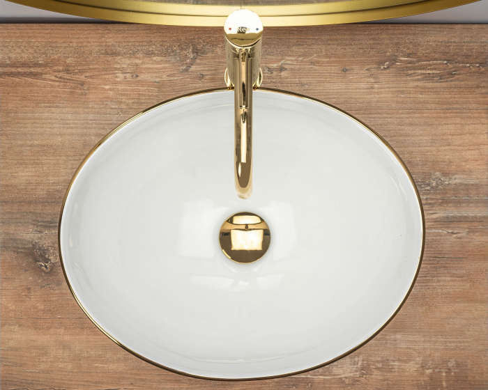 Lavoar pe blat Sofia Gold Edge, ceramica, alb lucios [4]