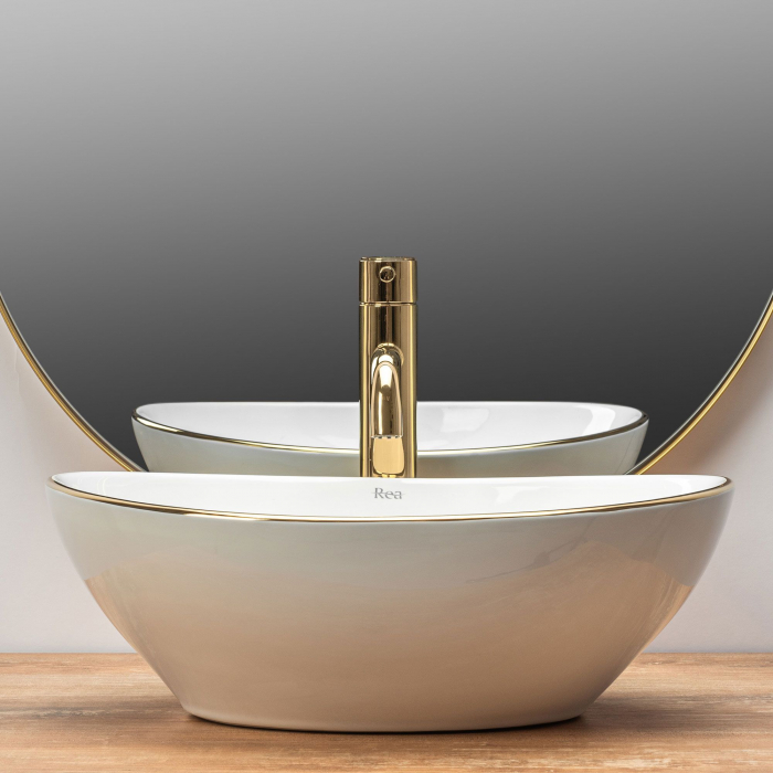 Lavoar pe blat Sofia Gold Edge, ceramica, alb lucios [5]