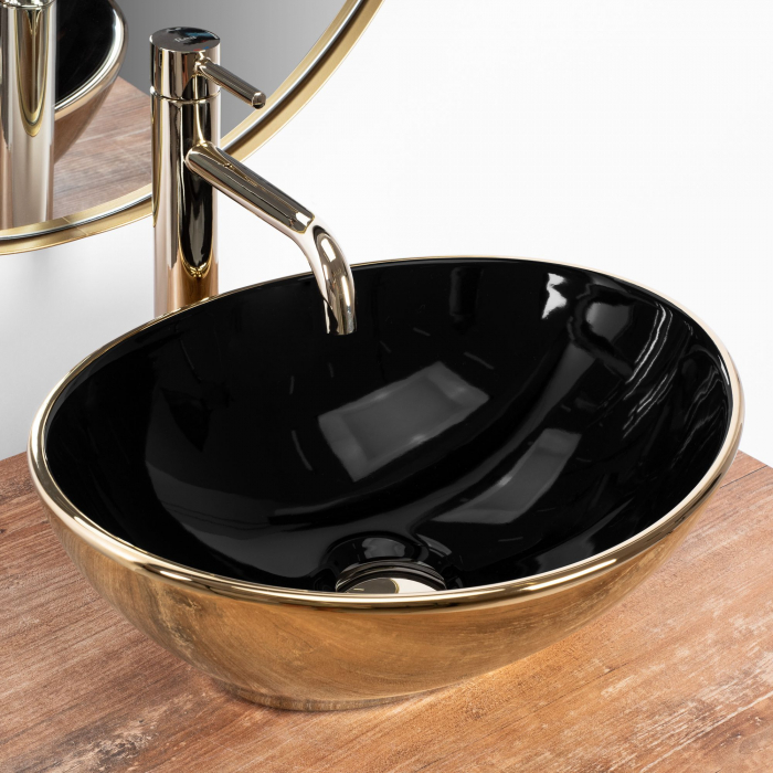 Lavoar pe blat Sofia In Black Gold, ceramica, negru lucios [2]