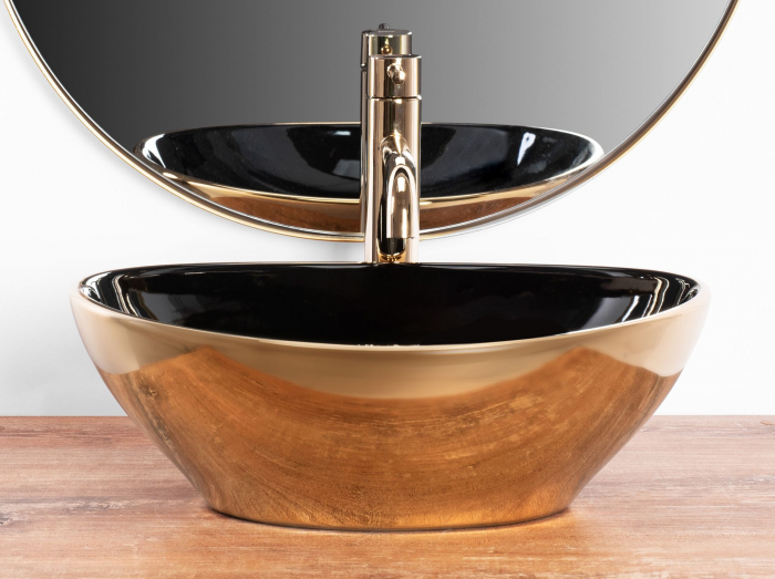 Lavoar pe blat Sofia In Black Gold, ceramica, negru lucios [5]