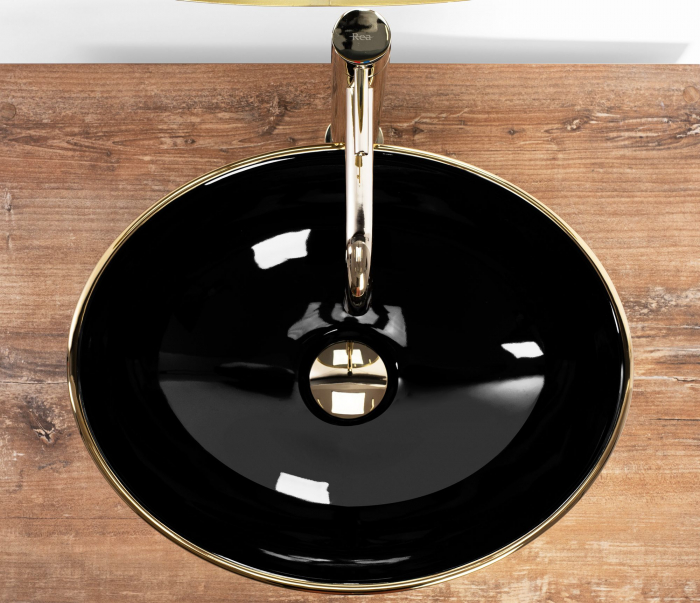 Lavoar pe blat Sofia In Black Gold, ceramica, negru lucios [4]