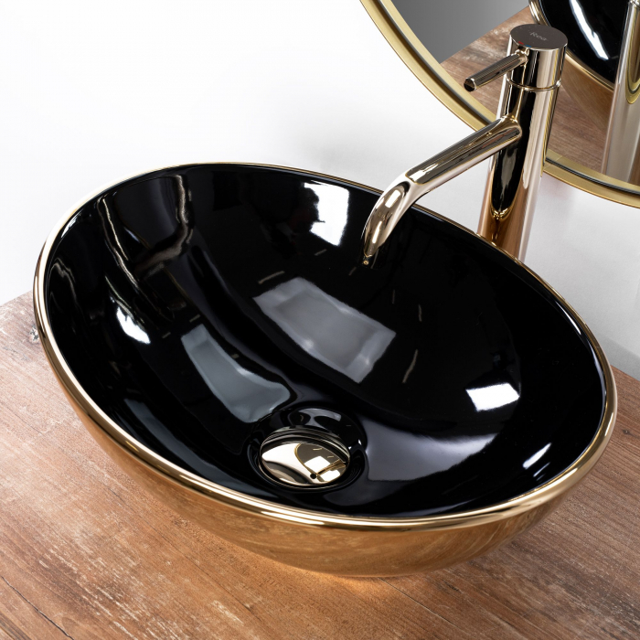 Lavoar pe blat Sofia In Black Gold, ceramica, negru lucios [3]