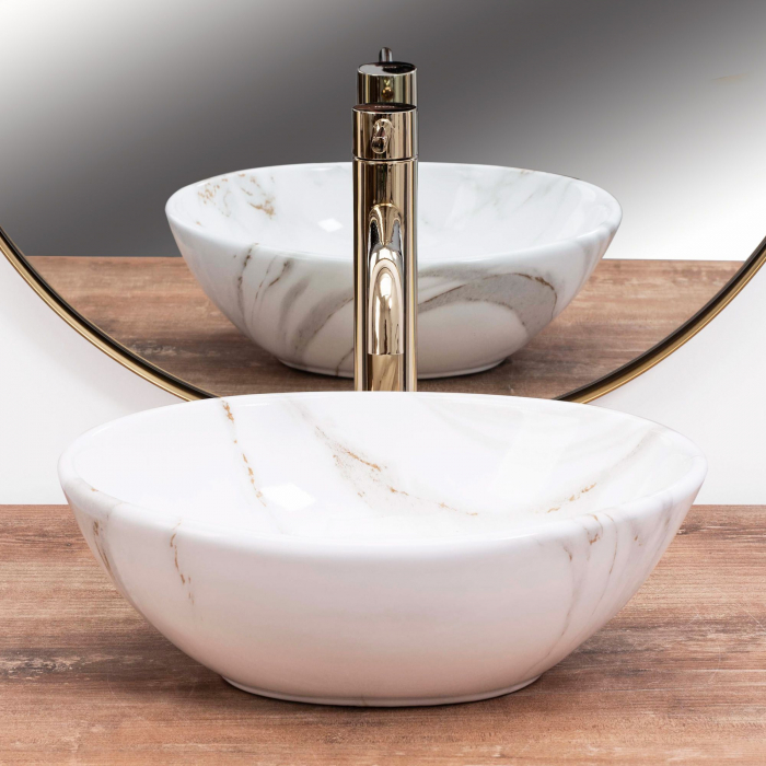 Lavoar pe blat Sofia Mini Shiny Aiax, ceramica, imitatie de piatra [3]