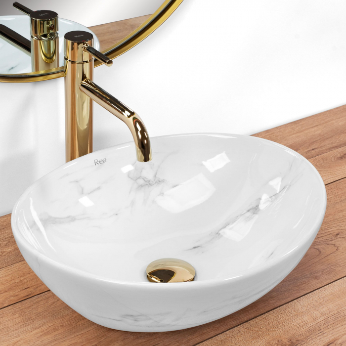 Lavoar pe blat Sofia Nature Marble, ceramica, imitatie de piatra [3]