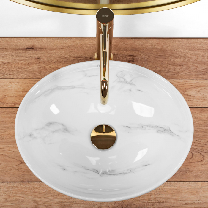 Lavoar pe blat Sofia Nature Marble, ceramica, imitatie de piatra [4]