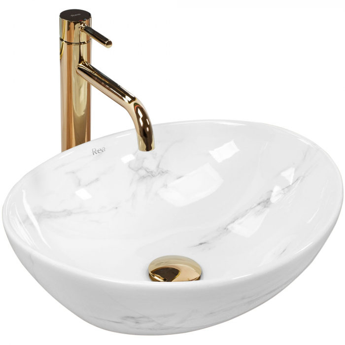 Lavoar pe blat Sofia Nature Marble, ceramica, imitatie de piatra [1]