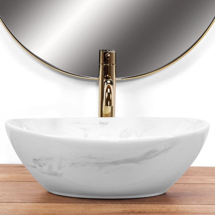 Lavoar pe blat Sofia Nature Marble, ceramica, imitatie de piatra [2]