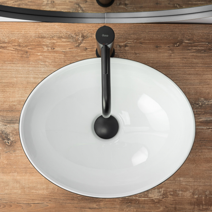 Lavoar pe blat Sofia White Black, ceramica, alb lucios [5]
