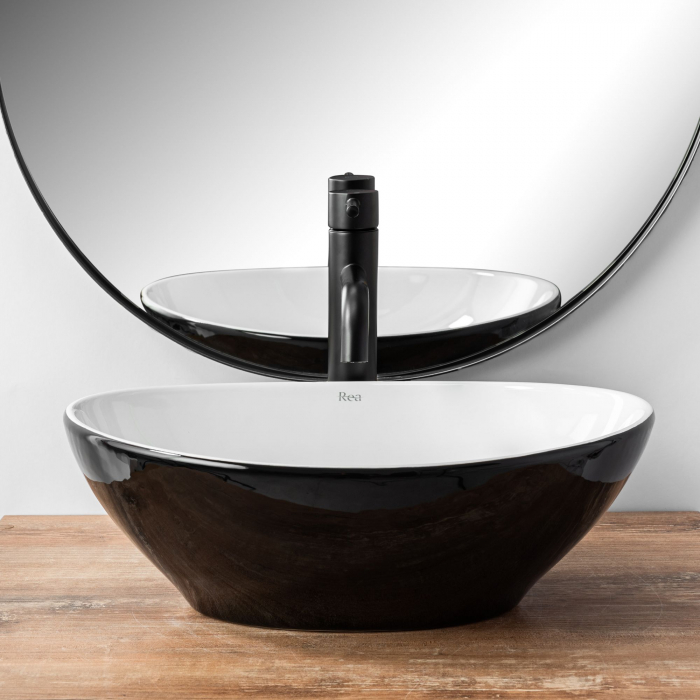 Lavoar pe blat Sofia White Black, ceramica, alb lucios [3]