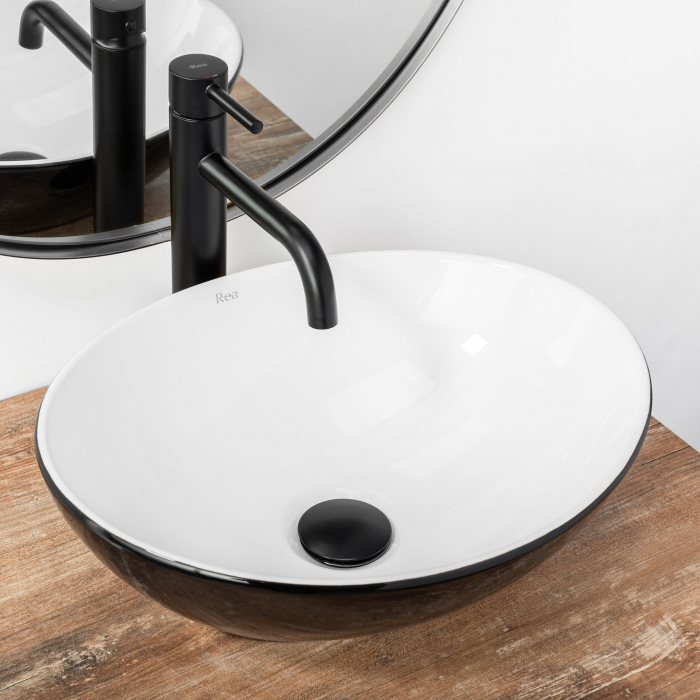 Lavoar pe blat Sofia White Black, ceramica, alb lucios [4]