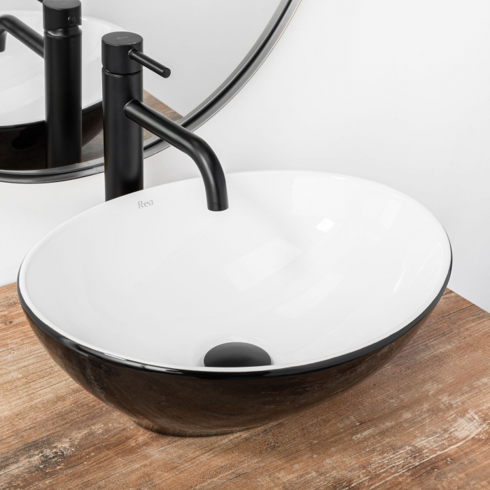 Lavoar pe blat Sofia White Black, ceramica, alb lucios [2]