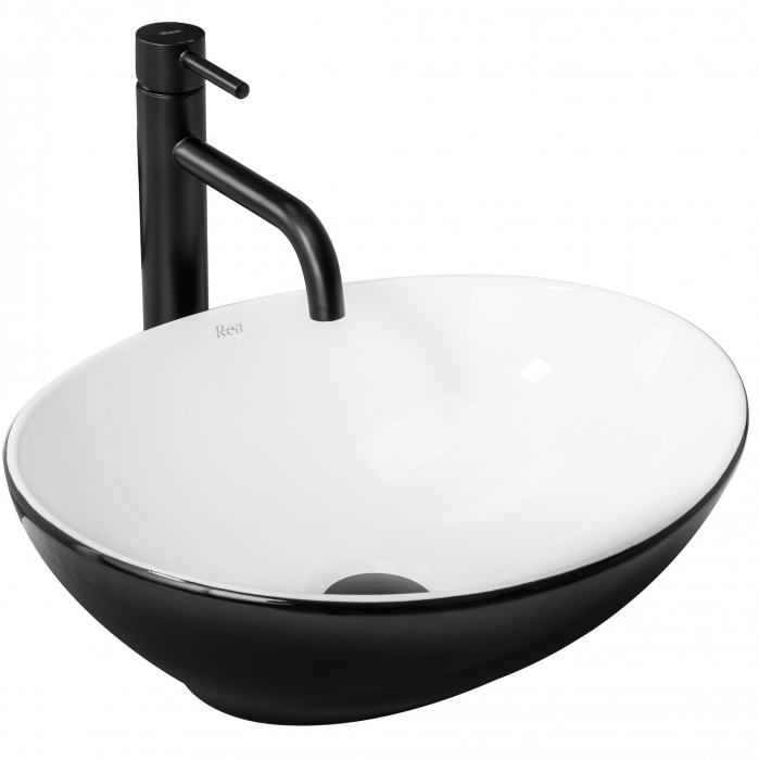 Lavoar pe blat Sofia White Black, ceramica, alb lucios [1]