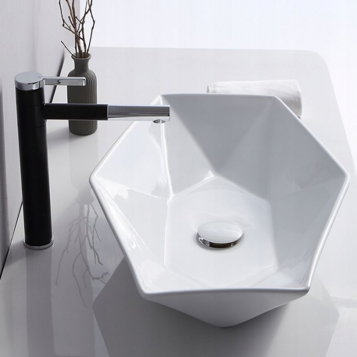 Lavoar pe blat Vegas Alb, ceramica, alb lucios [2]