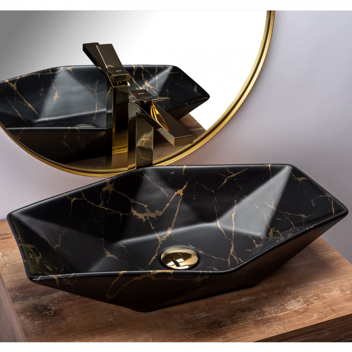 Lavoar pe blat Vegas Negru Marmura Mat, ceramica, negru mat [4]