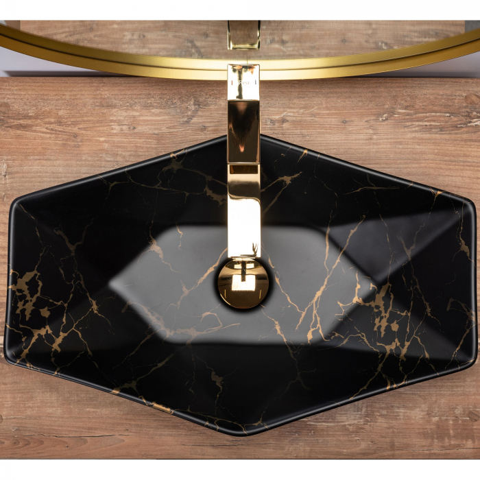 Lavoar pe blat Vegas Negru Marmura Mat, ceramica, negru mat [3]