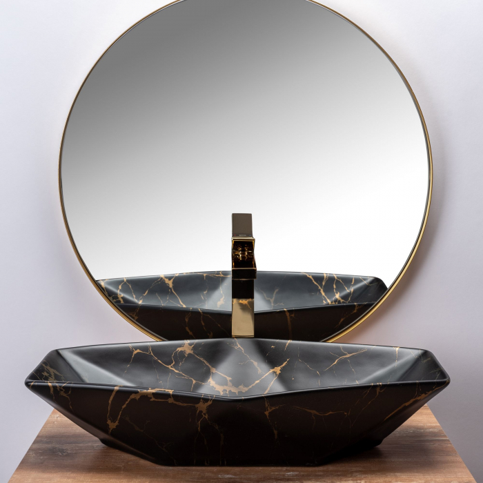 Lavoar pe blat Vegas Negru Marmura Mat, ceramica, negru mat [2]