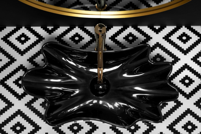 Lavoar Sea Black + Dop Click-clack, ceramica, negru lucios [5]