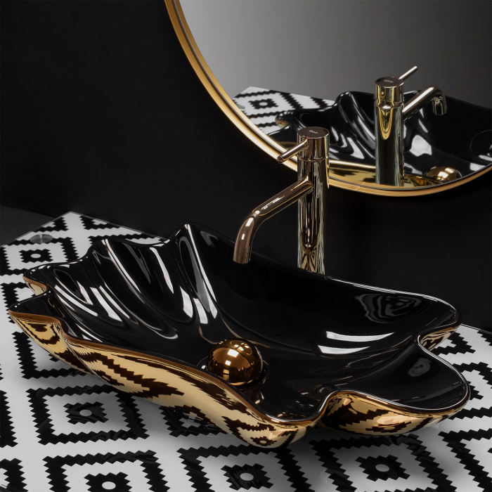 Lavoar Sea Black Gold + Dop Click-clack, ceramica, negru lucios [5]