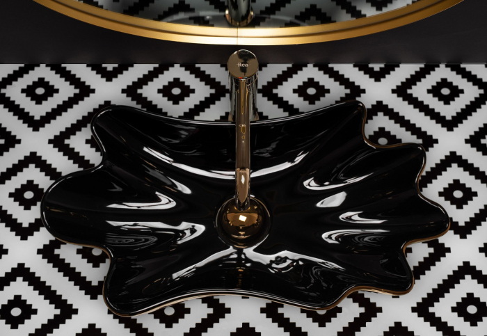 Lavoar Sea Black Gold + Dop Click-clack, ceramica, negru lucios [3]