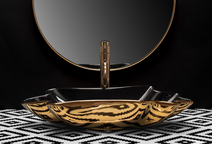 Lavoar Sea Black Gold + Dop Click-clack, ceramica, negru lucios [4]