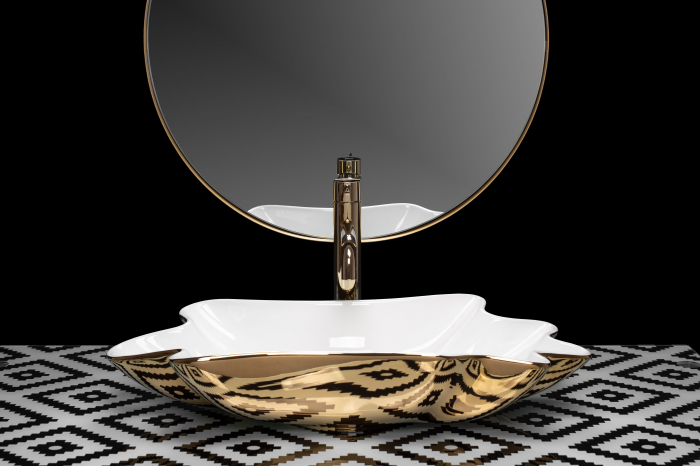 Lavoar Sea White Gold + Dop Click-clack, ceramica, alb lucios [4]