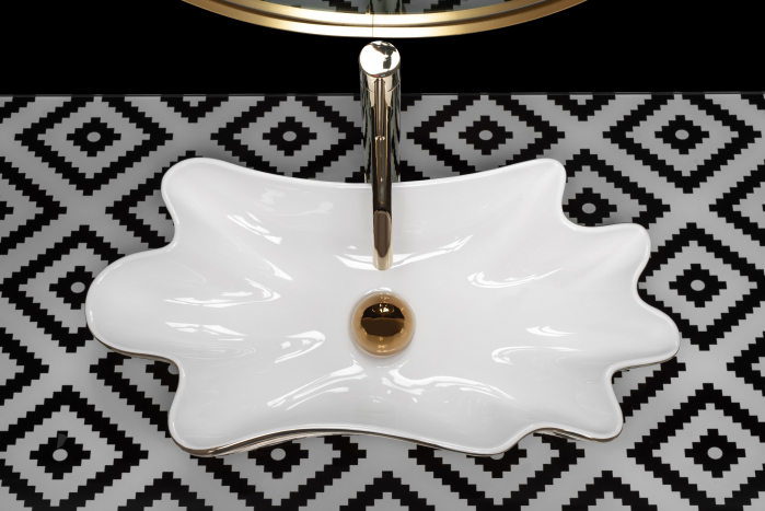 Lavoar Sea White Gold + Dop Click-clack, ceramica, alb lucios [5]