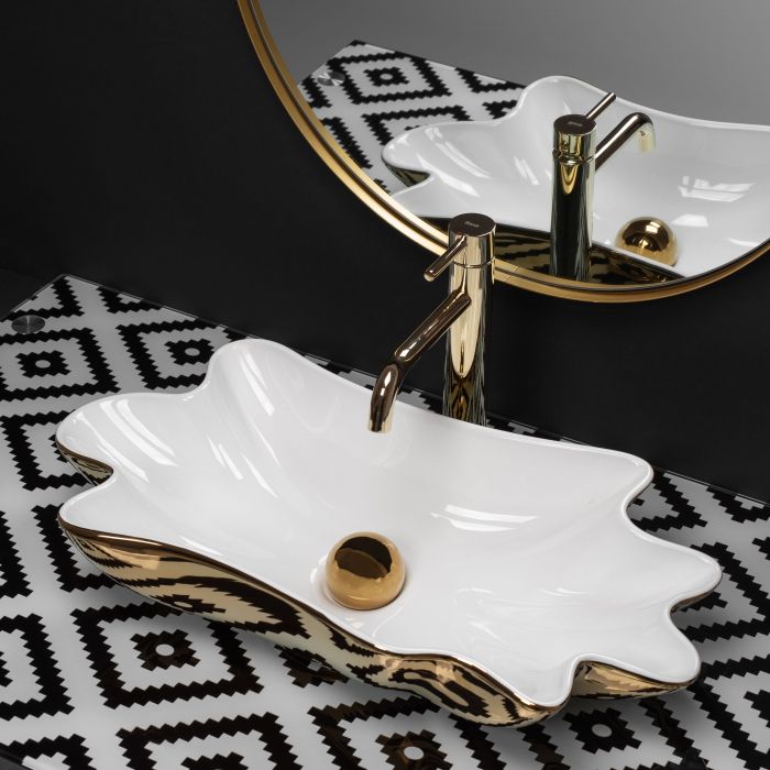 Lavoar Sea White Gold + Dop Click-clack, ceramica, alb lucios [3]