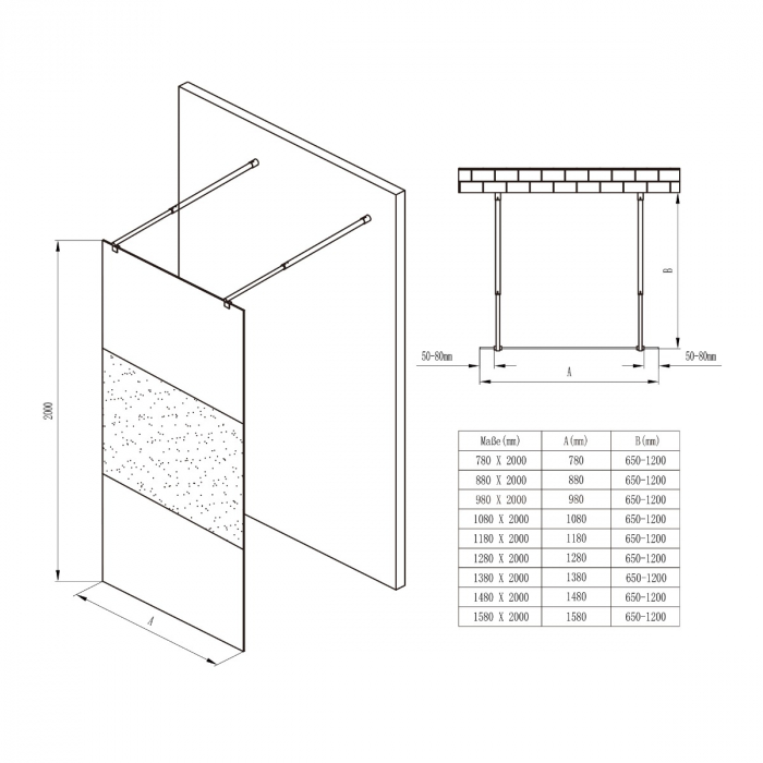 Paravan Astra 01MS, 100-160 cm, crom, sticla securizata 8 mm sablata partial [6]