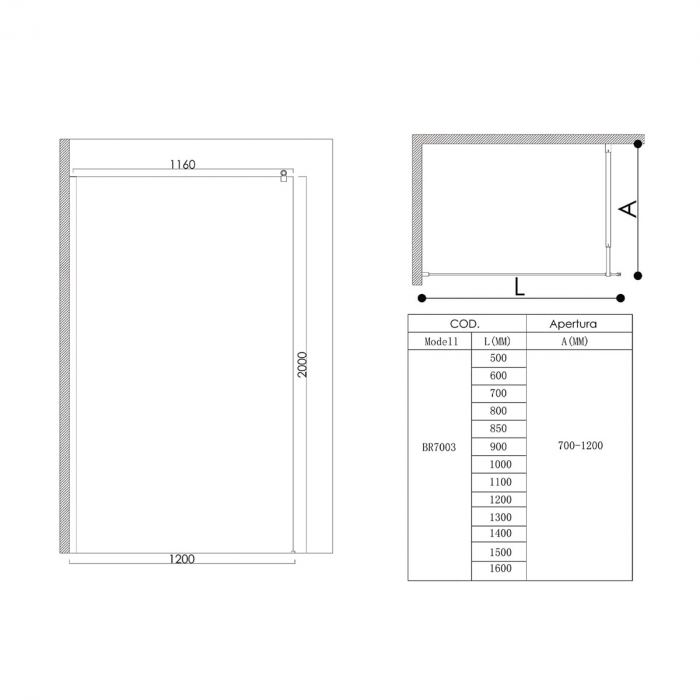 Paravan Astra 01MS, 80-160 cm, negru, sticla securizata 8 mm sablata partial [8]