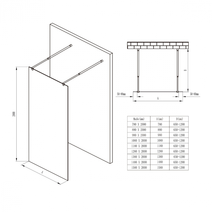 Paravan Astra 02K, 100-160 cm, crom, sticla securizata 10 mm transparenta [5]