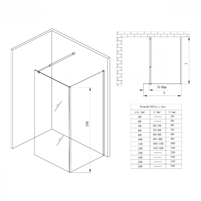 Paravan Astra BL, 70-110 cm, crom, sticla securizata 8 mm transparenta [8]