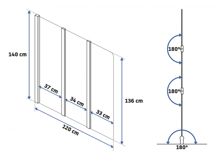 Paravan de cadă Agat 3, pliabil, 120 cm, crom [6]