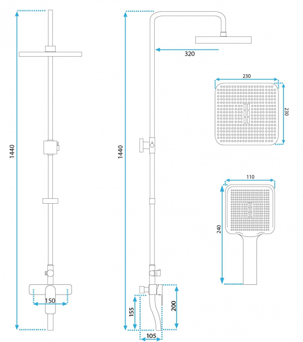 Set de dus Argus Gold Brush, anti calcar, auriu, montaj pe perete [6]