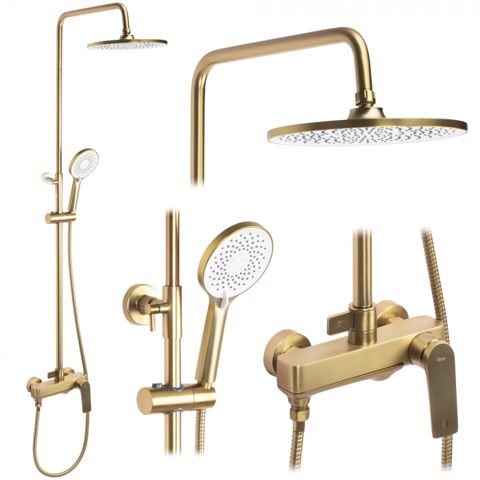 Set de dus Avalon Gold Brush, anti calcar, auriu, montaj pe perete [1]