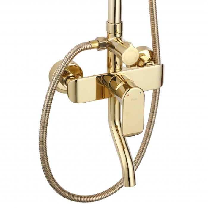 Set de dus Bloom Gold, anti calcar, auriu, montaj pe perete [4]