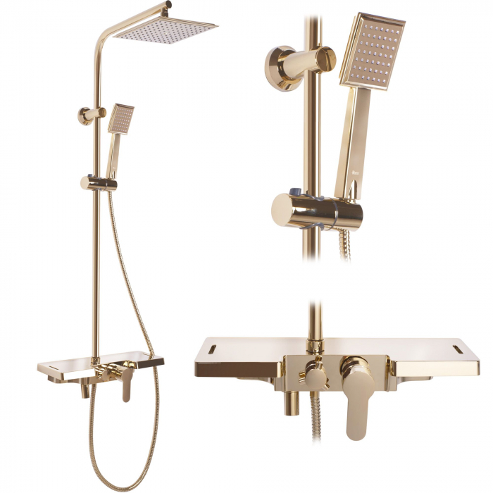 Set de dus Bravo Gold, anti calcar, auriu, montaj pe perete [1]