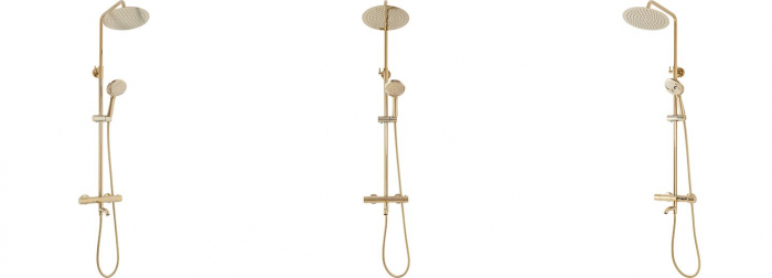 Set de dus cu termostat Lungo Gold Auriu, anti calcar, auriu, montaj pe perete [5]