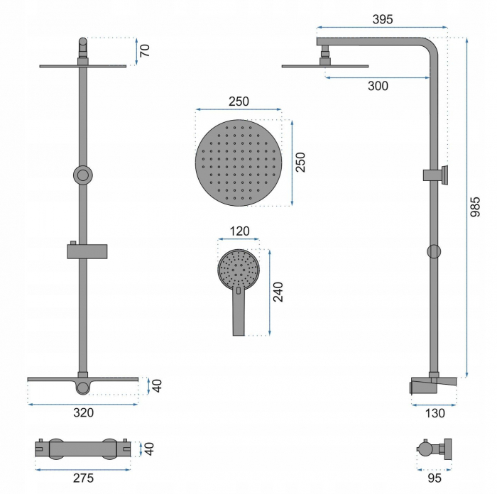 Set de dus cu termostat Mike Black, anti calcar, negru, montaj pe perete [11]