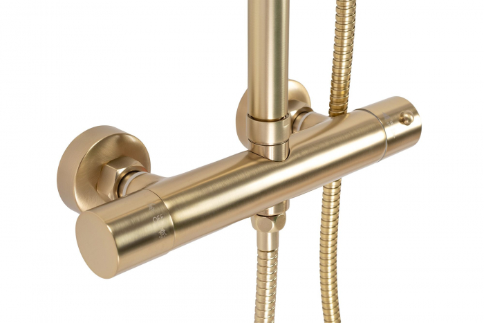 Set de dus cu termostat Parot Brushed Gold, anti calcar, auriu, montaj pe perete [2]