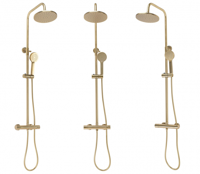 Set de dus cu termostat Parot Brushed Gold, anti calcar, auriu, montaj pe perete [3]