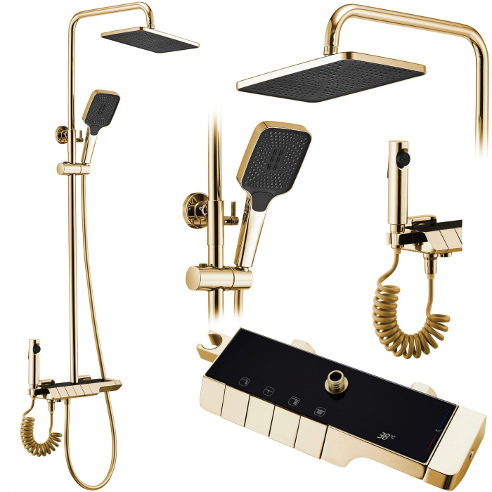 Set de dus cu termostat Rob Gold, anti calcar, auriu, montaj pe perete [1]
