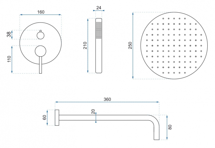 Set de dus incastrabil Lungo L. Gold Auriu + Box, anti calcar, auriu, montaj incastrat [11]