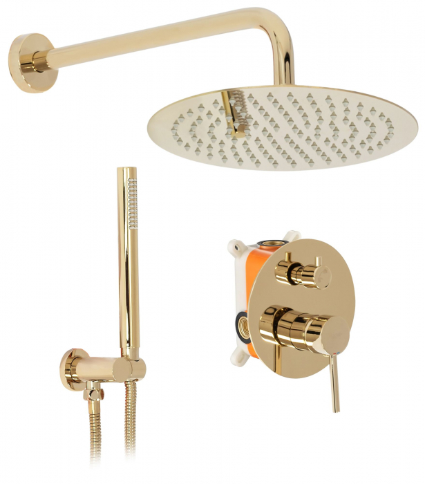 Set de dus incastrabil Lungo L. Gold Auriu + Box, anti calcar, auriu, montaj incastrat [1]