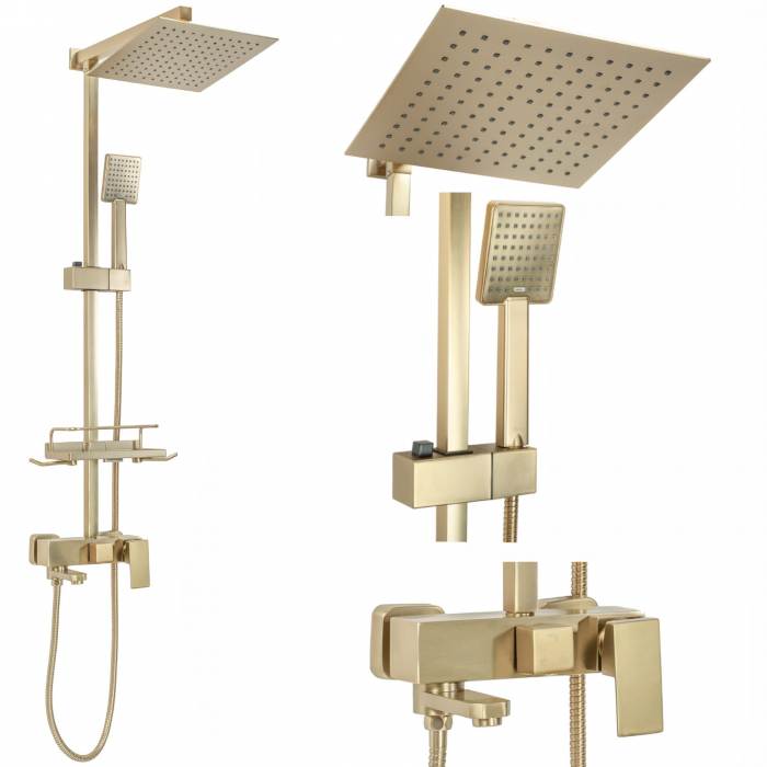 Set de dus Jack Brushed Gold, anti calcar, auriu, montaj pe perete [1]