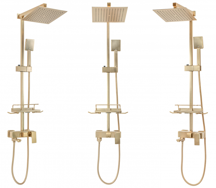 Set de dus Jack Brushed Gold, anti calcar, auriu, montaj pe perete [2]