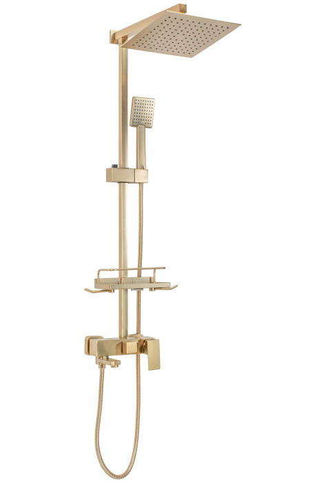 Set de dus Jack Brushed Gold, anti calcar, auriu, montaj pe perete [3]