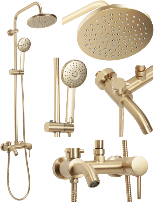 Set de dus Luis Gold Brush, anti calcar, auriu, montaj pe perete [1]