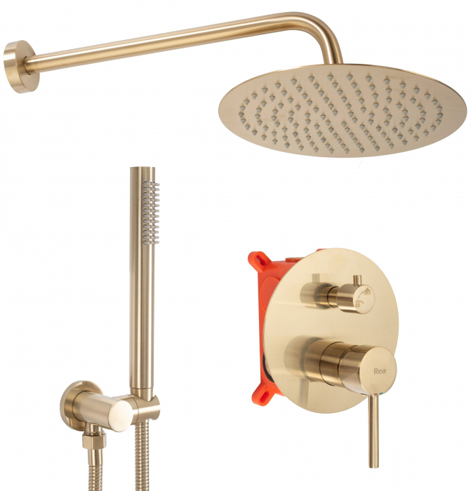 Set de dus Lungo Auriu Mat + Box, anti calcar, auriu, montaj incastrat [1]